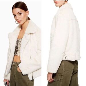 Top Shop Women's Cream/White Faux Fur Jacket Sz.2